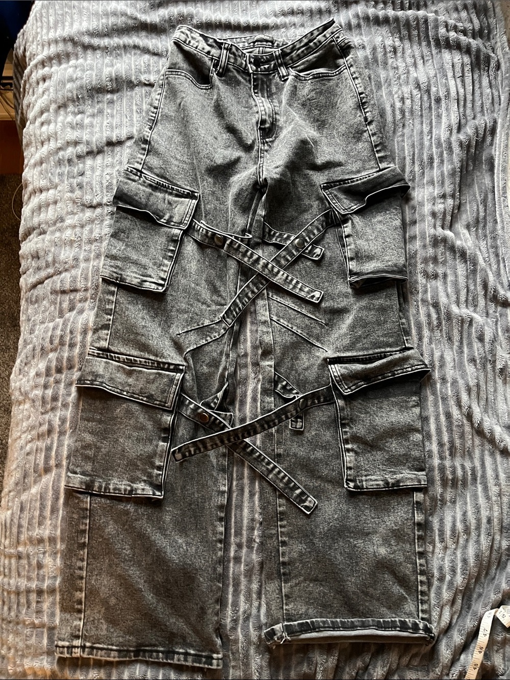 American Bazi Washed Gray Cargo Pants with Distressed Finish